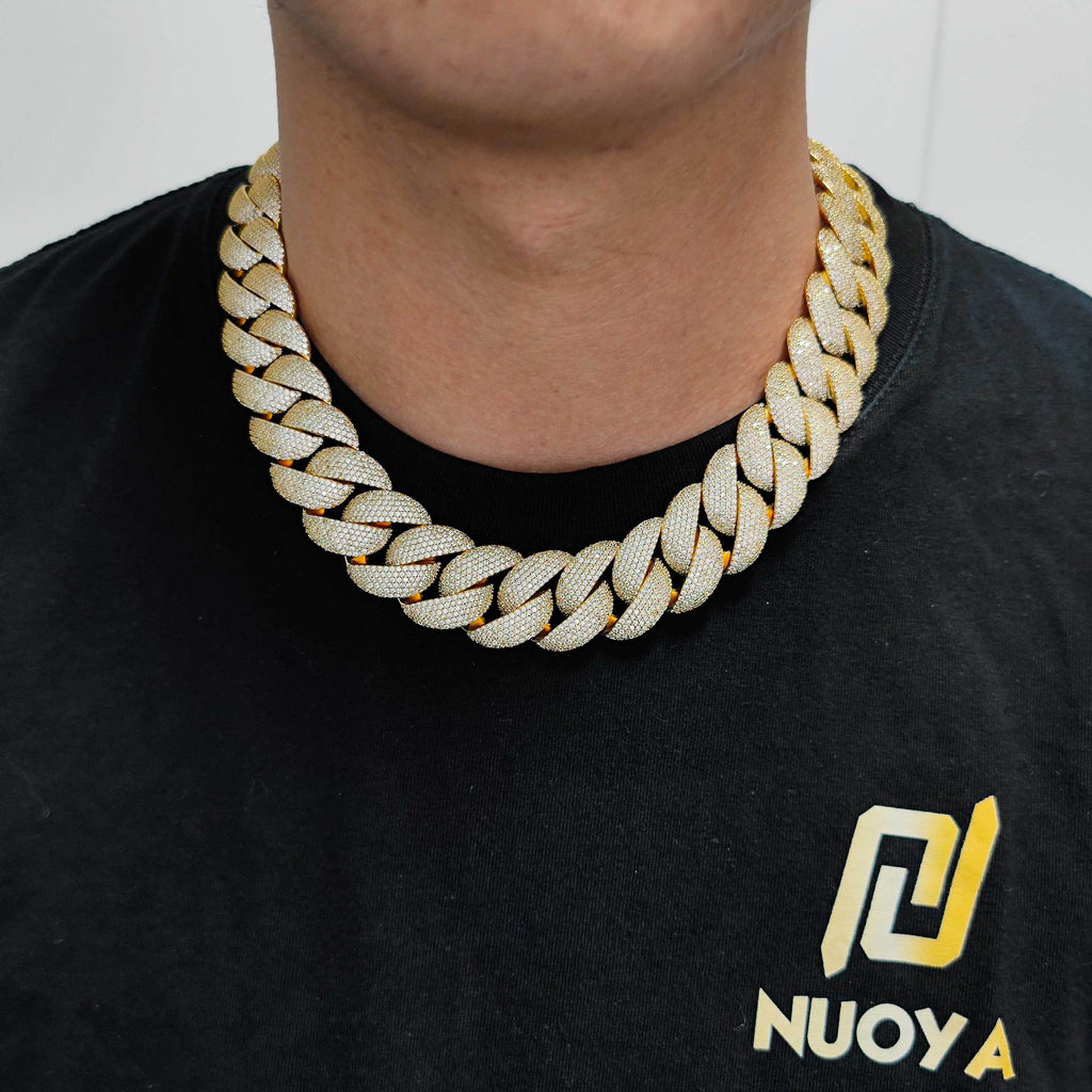 Stacking 24mm Cuban Chain Necklace and Bracelet Set with Zirconia Stones in Gold or White Gold