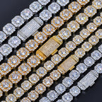 Stacking Geometric Zirconia-Set Hip Hop Chain Bracelet in Gold or White Gold – 10mm or 12mm Width