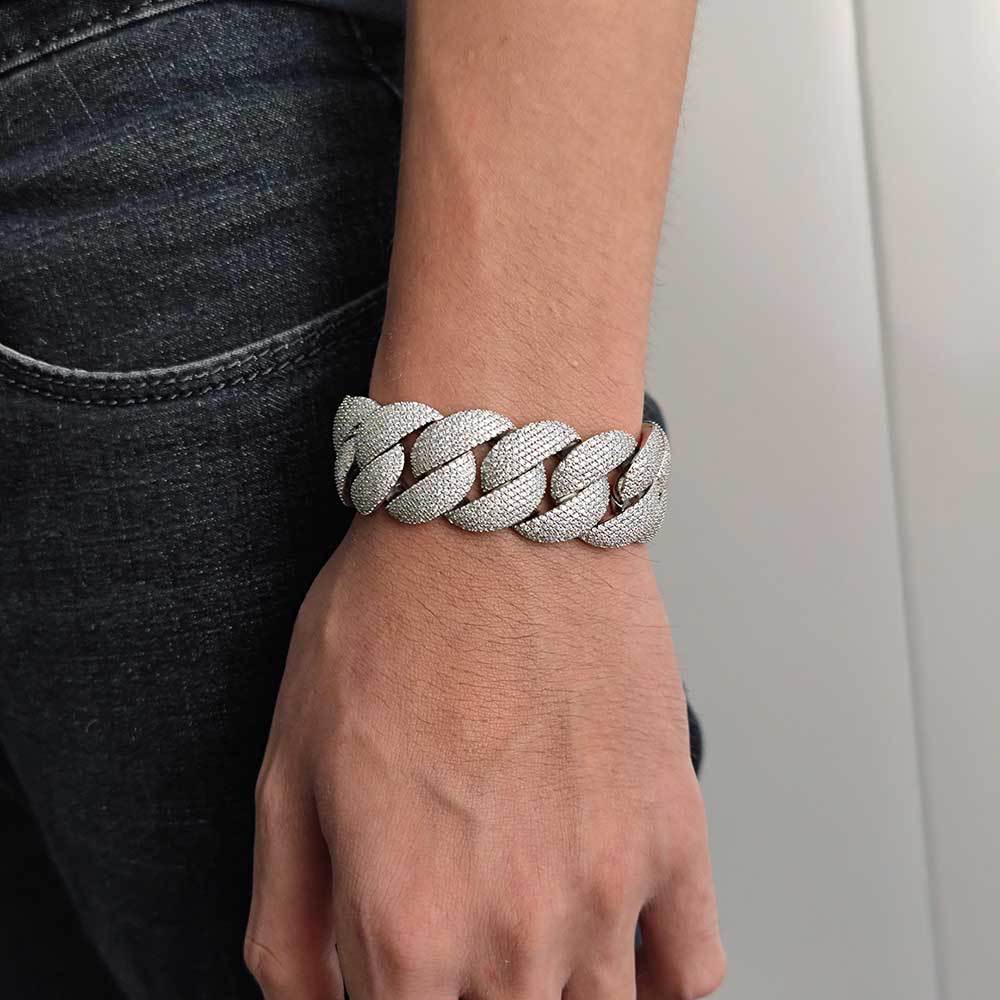Stacking 24mm Cuban Chain Necklace and Bracelet Set with Zirconia Stones in Gold or White Gold