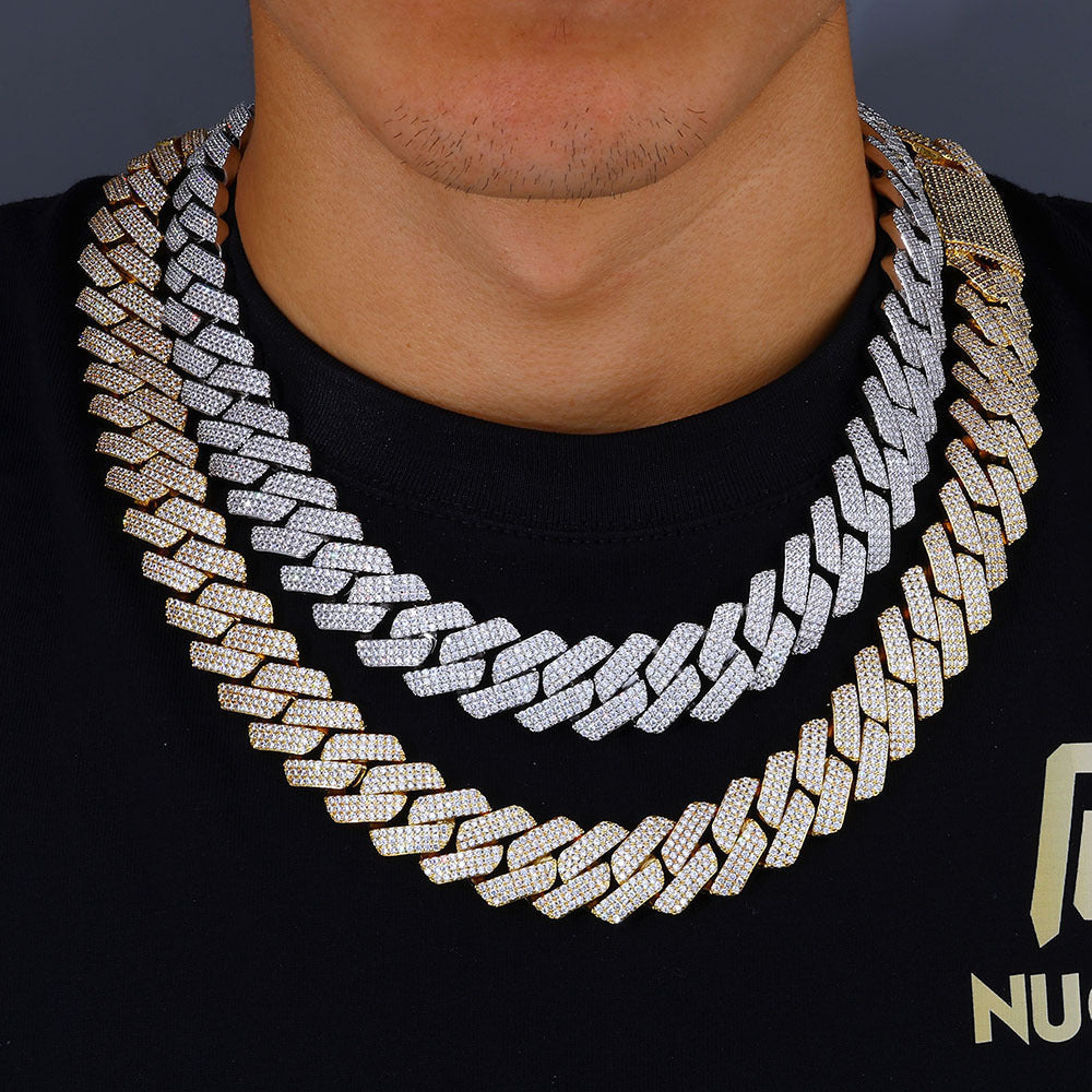Triple-Row Diamond-Cut Cuban Chain Necklace with Cubic Zirconia Accents – Bold Hip Hop Style