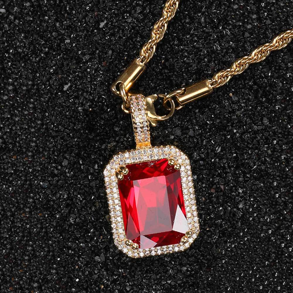 Geometric Hip Hop Necklace with Cubic Zirconia Stones in Gold or White Gold