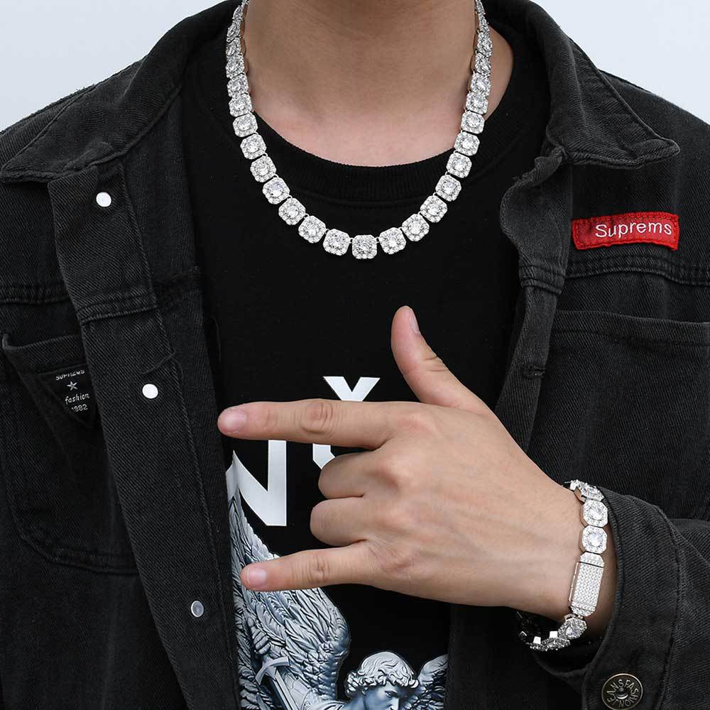 Stacking Ice Sugar Chain Zirconia Necklace and Bracelet Set in Gold or White Gold