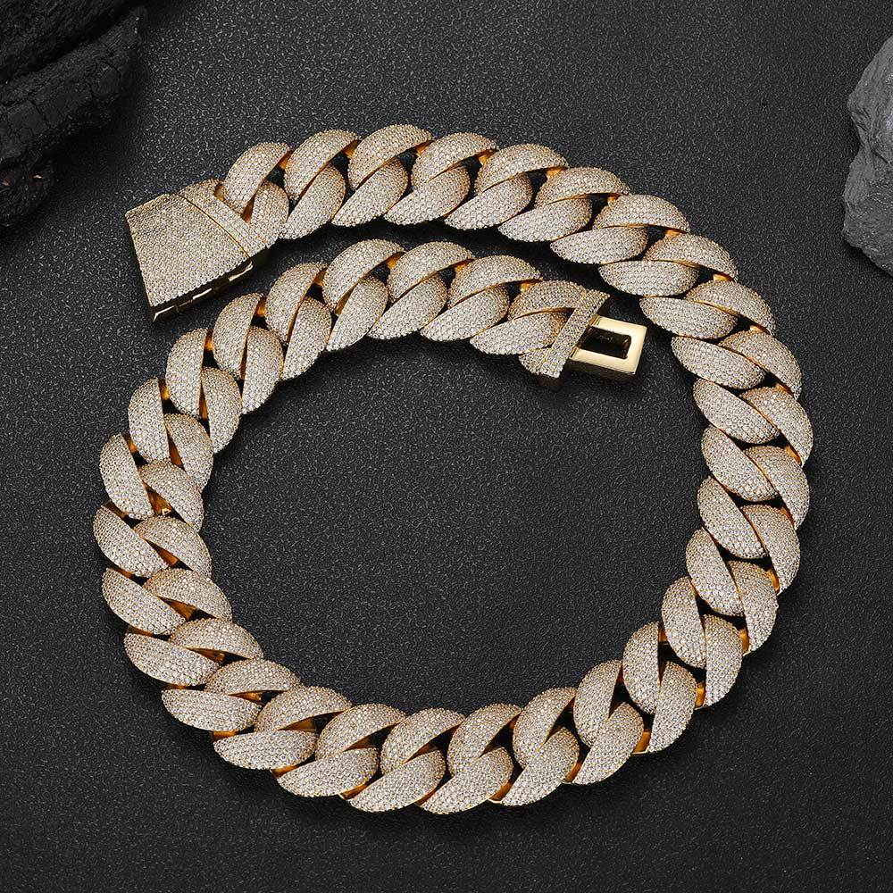 Stacking 24mm Cuban Chain Necklace and Bracelet Set with Zirconia Stones in Gold or White Gold
