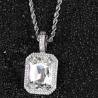 Geometric Hip Hop Necklace with Cubic Zirconia Stones in Gold or White Gold