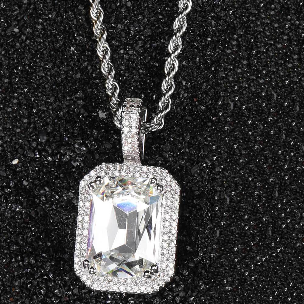 Geometric Hip Hop Necklace with Cubic Zirconia Stones in Gold or White Gold