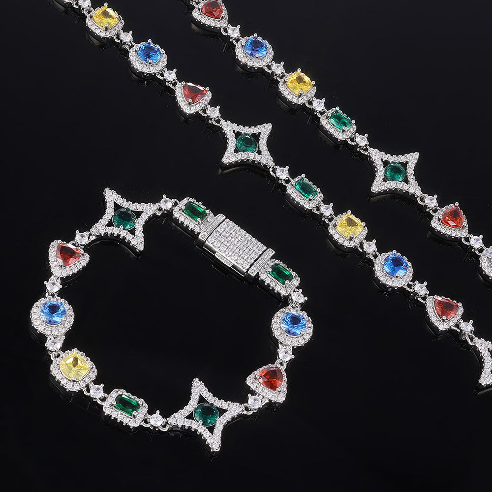 Stacking Hip Hop Zirconia Necklace and Bracelet Set in Gold or White Gold