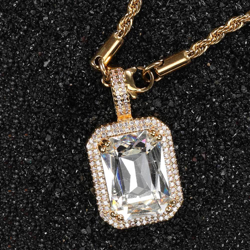 Geometric Hip Hop Necklace with Cubic Zirconia Stones in Gold or White Gold