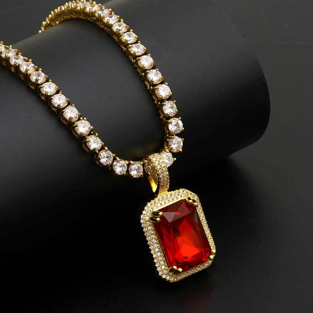 Geometric Hip Hop Necklace with Cubic Zirconia Stones in Gold or White Gold