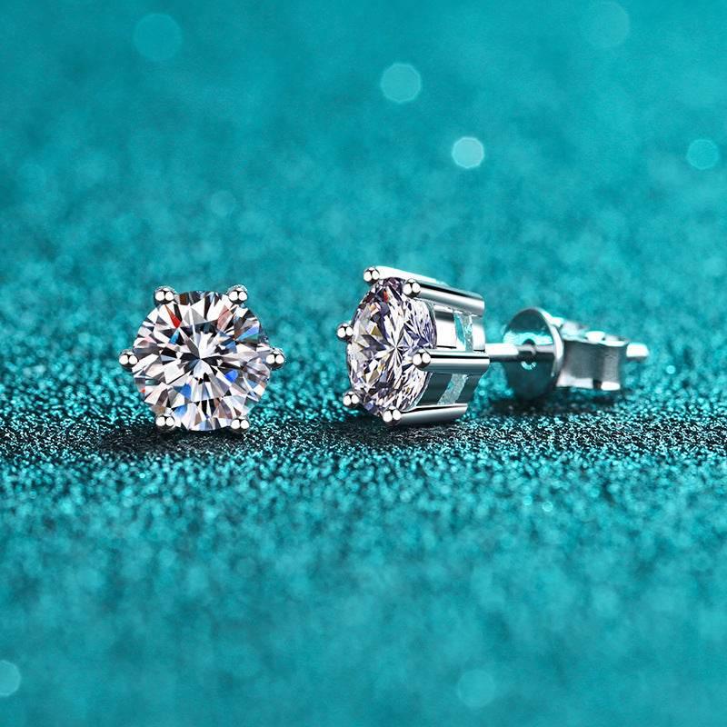 S925 Colorful Moissanite & CZ Classic 6-Prong Stud Earrings For Men Women Gift, 10 Color 0.5-2ct D-Grade VVS Certificated Moissanite Sterling Silver Studs