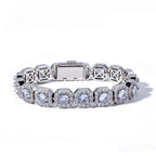 Stacking Geometric Zirconia-Set Hip Hop Chain Bracelet in Gold or White Gold – 10mm or 12mm Width