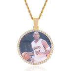 Hip Hop Round Photo Pendant Necklace with Cubic Zirconia in Gold or White Gold