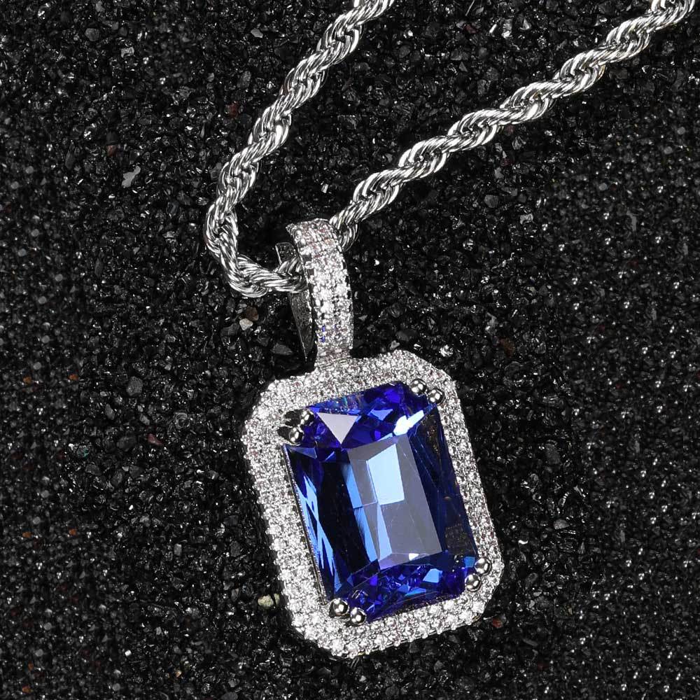 Geometric Hip Hop Necklace with Cubic Zirconia Stones in Gold or White Gold
