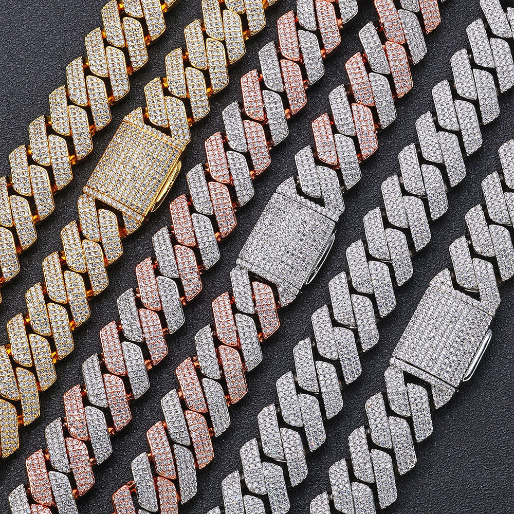 Triple-Row Diamond-Cut Cuban Chain Necklace with Cubic Zirconia Accents – Bold Hip Hop Style