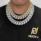Stacking 24mm Cuban Chain Necklace and Bracelet Set with Zirconia Stones in Gold or White Gold