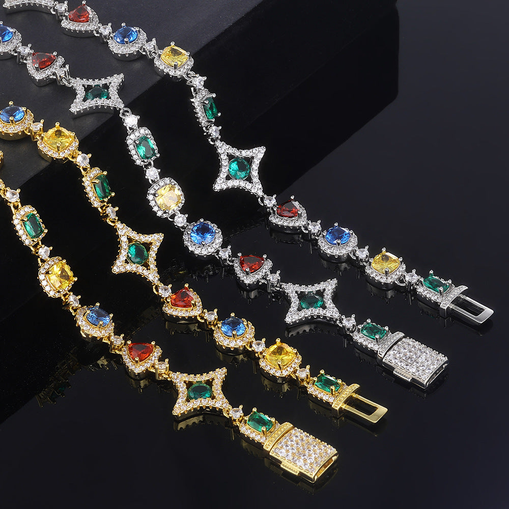 Stacking Hip Hop Zirconia Necklace and Bracelet Set in Gold or White Gold