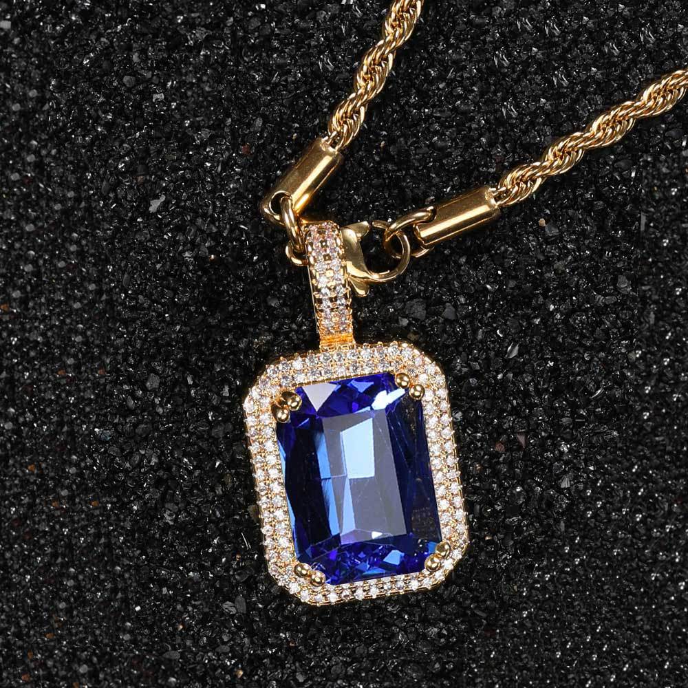 Geometric Hip Hop Necklace with Cubic Zirconia Stones in Gold or White Gold
