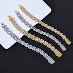 Stacking Geometric Zirconia-Set Hip Hop Chain Bracelet in Gold or White Gold – 10mm or 12mm Width