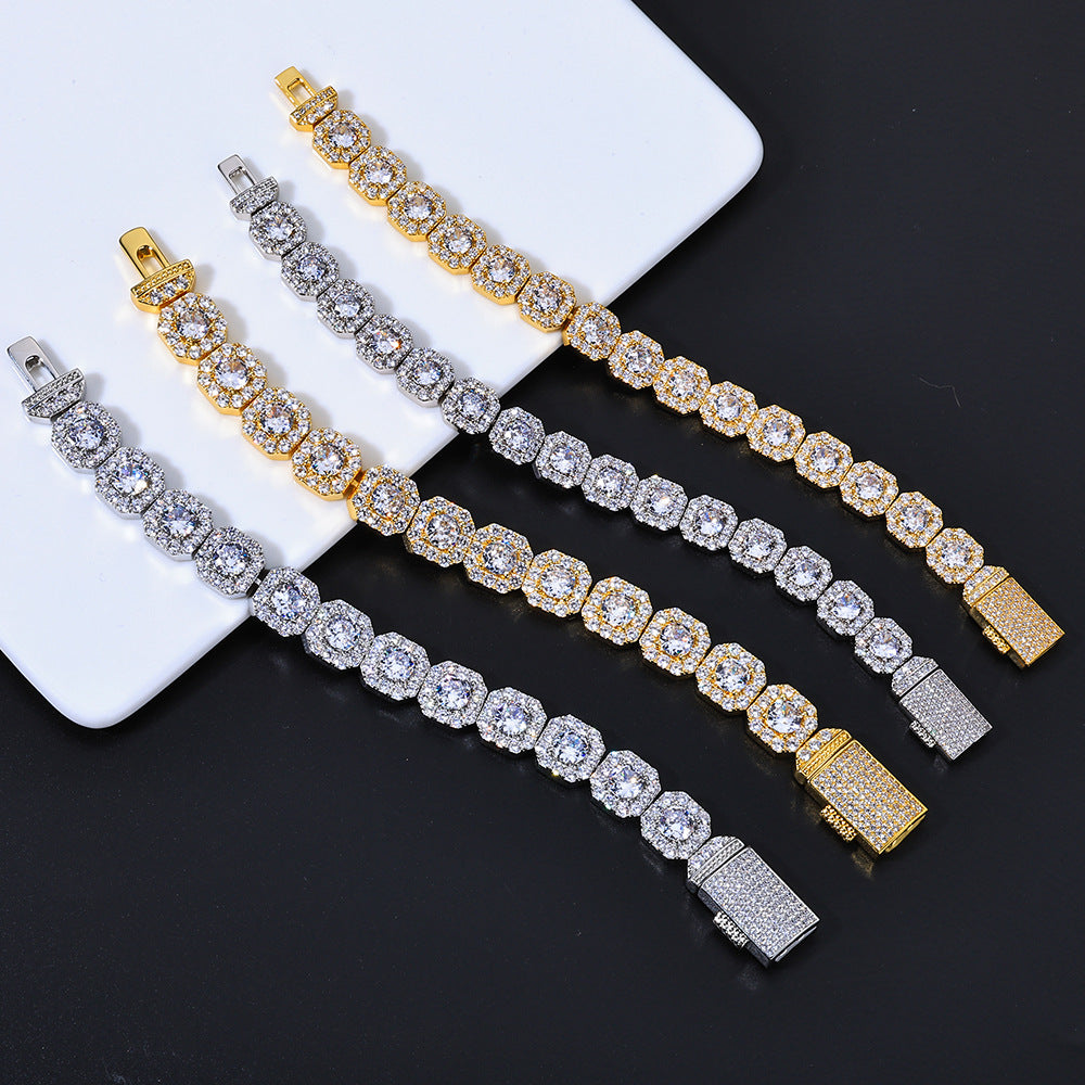 Stacking Ice Sugar Chain Zirconia Necklace and Bracelet Set in Gold or White Gold