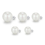 Geometric Pearl Stud Earrings in Sterling Silver with Clear Crystal Accents