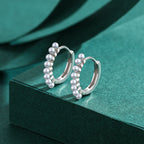 Minimalist Sterling Silver Pearl Hoop Earrings with Geometric Design