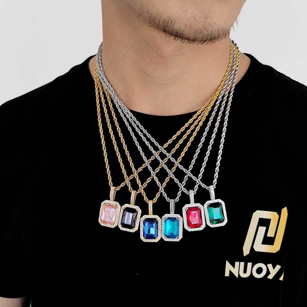 Geometric Hip Hop Necklace with Cubic Zirconia Stones in Gold or White Gold