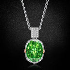 Multicolor Ice Flower Cut Oval CZ Pendant Necklace, 10*14mm 8A Cubic Zirconia, Two-Tone Pave CZ Halo with Pavé Top Frame, Adjustable Chain, Dainty Luxe