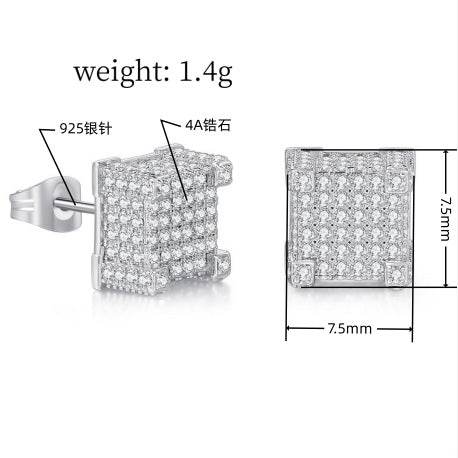 Iced Out CZ 18k Dazzling Stud Earrings, S925 Silver Post, 4 Style Options, Hip Hop Hypoallergenic 4A Cubic Zirconia Bling Studs for Men and Women