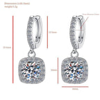 S925 Rainbow Green Moissanite Square Halo Earrings with Pavé-Set Halo & Hoop, 1ct D-Grade VVS1 Round Moissanite with GAR certification, Sterling Silver Earrings