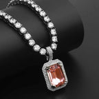 Geometric Hip Hop Necklace with Cubic Zirconia Stones in Gold or White Gold