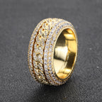 Geometric Hip Hop Ring with Cubic Zirconia Stones in Gold or White Gold