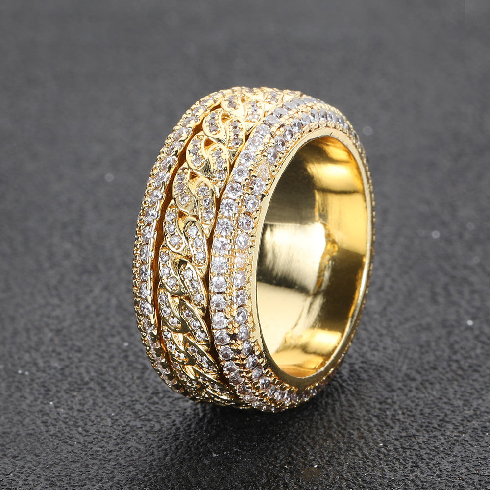 Geometric Hip Hop Ring with Cubic Zirconia Stones in Gold or White Gold