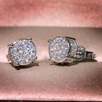 Multicolor Iced Out CZ Micro Pave Round Stud Earrings for Men Women, Hiphop 4-Prong 5A Cubic Zirconia Bling Fashion Studs, 14k White Gold Post