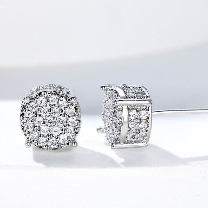 Multicolor Iced Out CZ Micro Pave Round Stud Earrings for Men Women, Hiphop 4-Prong 5A Cubic Zirconia Bling Fashion Studs, 14k White Gold Post