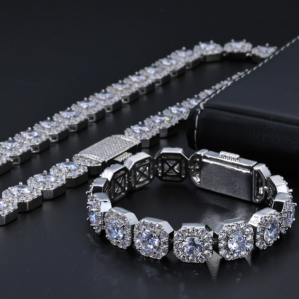 Stacking Ice Sugar Chain Zirconia Necklace and Bracelet Set in Gold or White Gold
