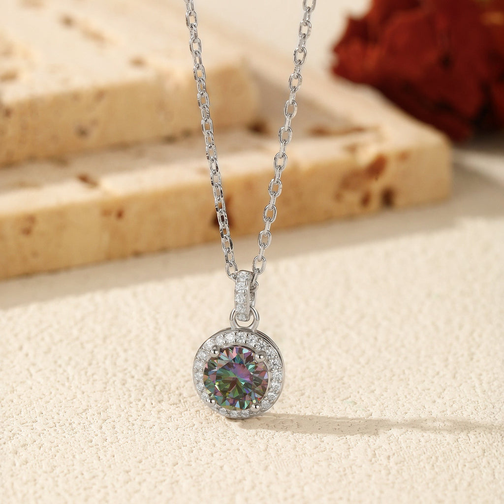 Geometric Rainbow D-Color VVS1 Moissanite Pendant Necklace in Sterling Silver