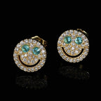 Smiling Face Zirconia Stud Earrings in Gold or White Gold Plated Brass with 925 Sterling Silver Posts