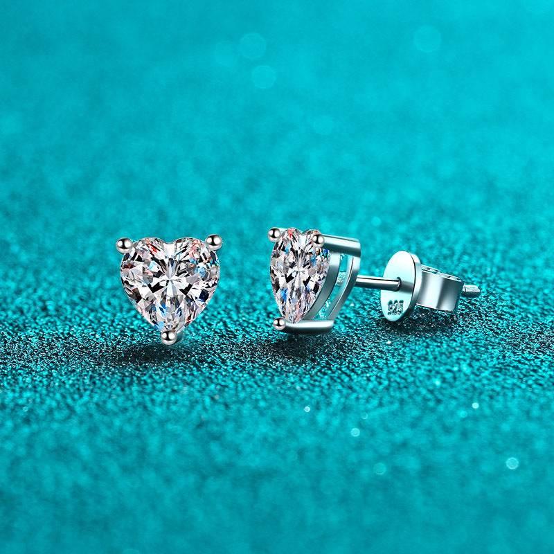S925 Moissanite/CZ Heart Shape Stud Earrings, 1-2ct D-Grade VVS Certificate, Hypoallergenic Sterling Silver Gift