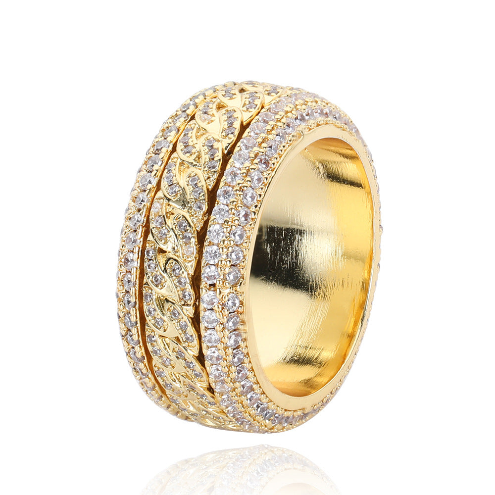 Geometric Hip Hop Ring with Cubic Zirconia Stones in Gold or White Gold