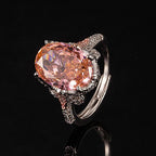 Multicolor Ice Flower Cut Oval CZ Adjustable Ring, 10*14mm 8A Cubic Zirconia, Two-Tone Pave CZ Band, Dainty Luxe