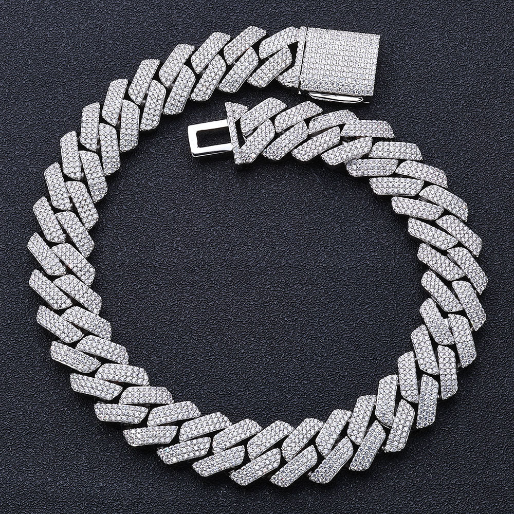Triple-Row Diamond-Cut Cuban Chain Necklace with Cubic Zirconia Accents – Bold Hip Hop Style