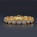 Stacking Geometric Zirconia-Set Hip Hop Chain Bracelet in Gold or White Gold – 10mm or 12mm Width