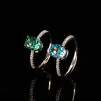 Multicolor Ice Flower Cut Oval CZ Adjustable Ring, Pave Band, 7*9mm 5A Cubic Zirconia, 6 Color Options, Dainty Luxe