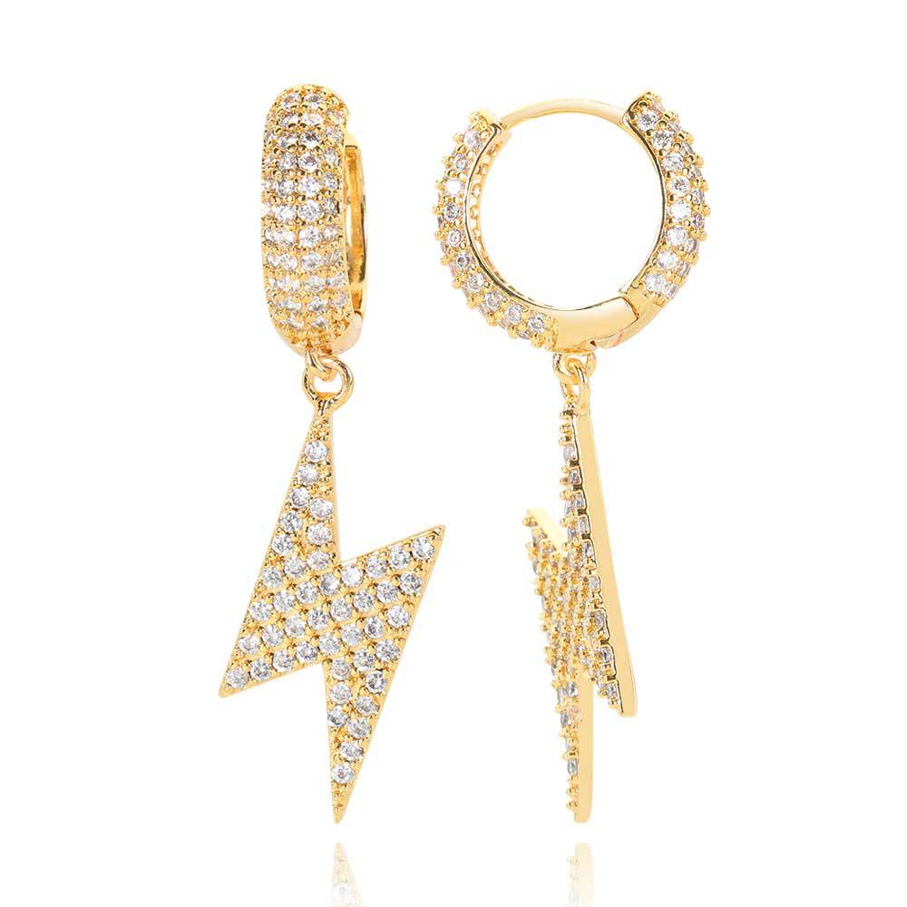 Lightning Bolt Zirconia Stud Earrings in Gold or White Gold – Hip Hop Street Style