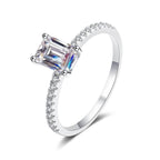 S925 Emerald Cut Moissanite Engagement Ring, Sterling Silver Promise Ring with Pavé Band, Dainty CZ Bridal Wedding Jewelry, Gift for Her