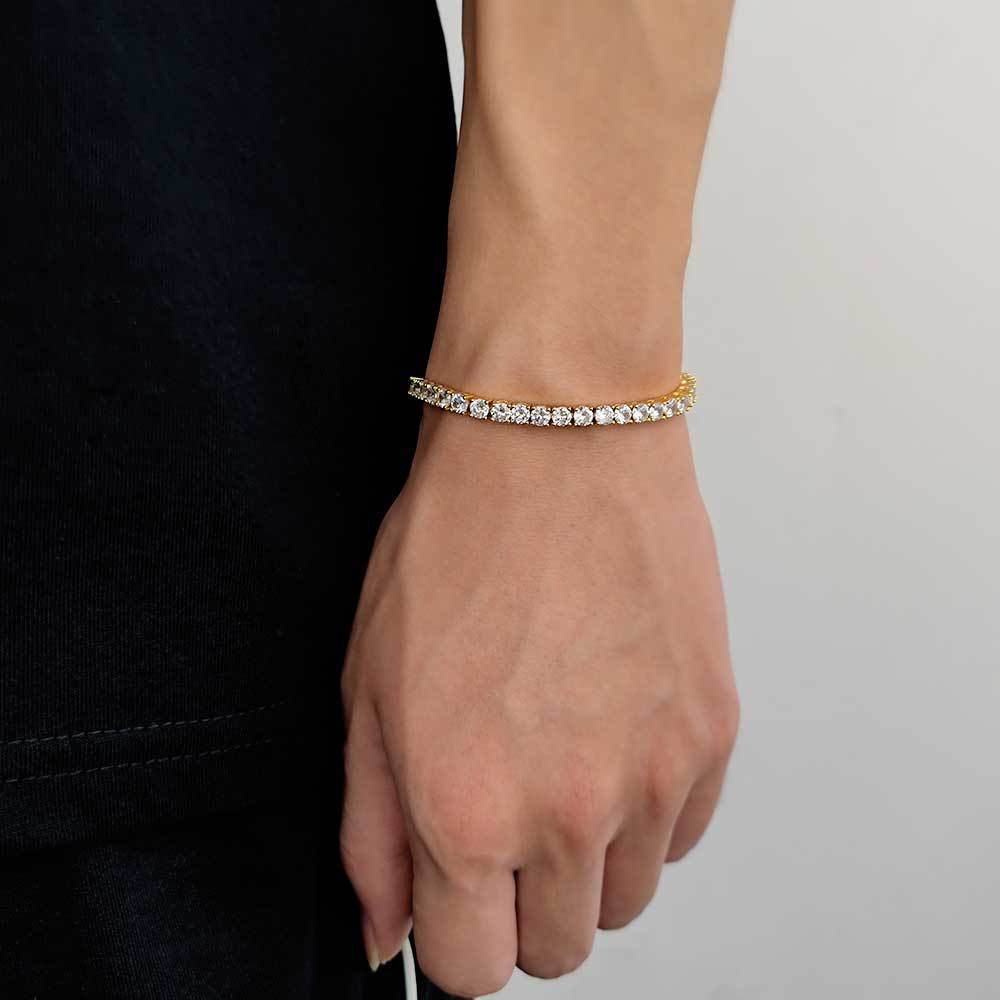 Hip Hop Iced Out Tennis Chain Bracelet, 18K Gold & White Gold Plated, 3–6mm CZ Iced Out Bling Jewelry