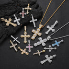Geometric Cross Pendant Necklace with Cubic Zirconia Stones in Gold, White Gold, or Dual-Tone Finish