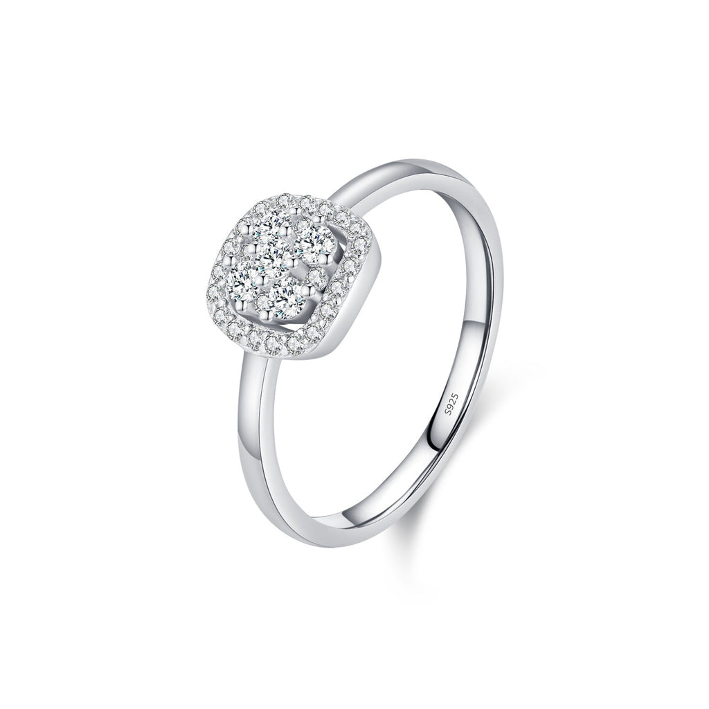 Geometric D-Color VVS1 Moissanite-Set Sterling Silver Engagement Ring for Women