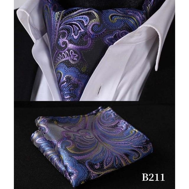 Purple Luxury Paisley Silk Ascot/Cravat Tie & Handkerchief