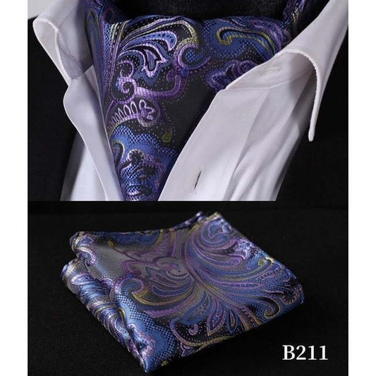 Purple Luxury Paisley Silk Ascot/Cravat Tie & Handkerchief