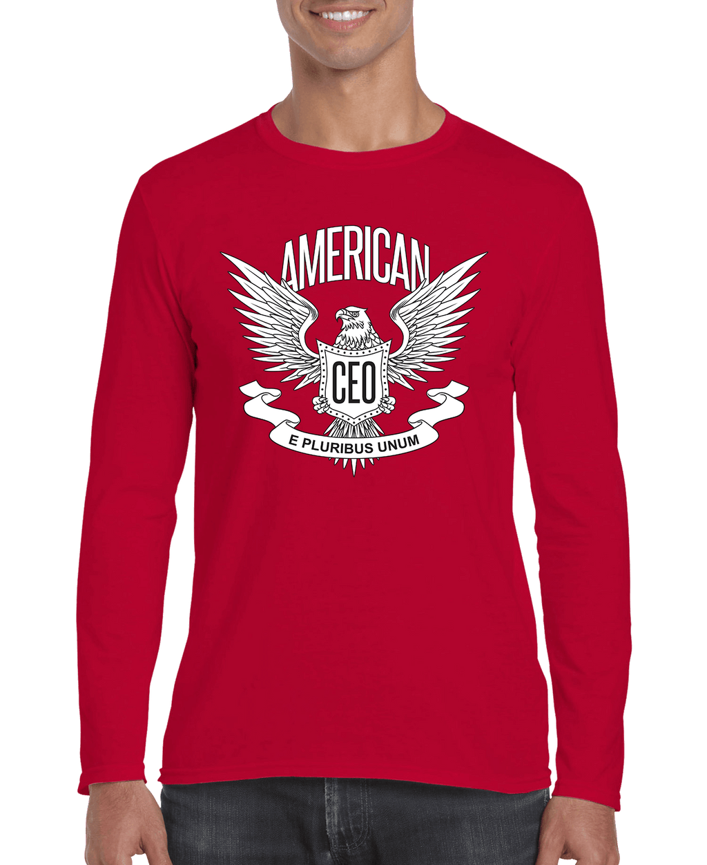 Red long sleeve shirt with a CEO eagle graphic.